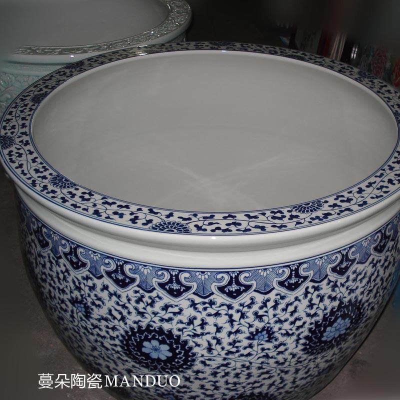 Jingdezhen blue and white tie up extra large ceramic cylinder oversized lotus lotus lotus flower tattoo fish VAT