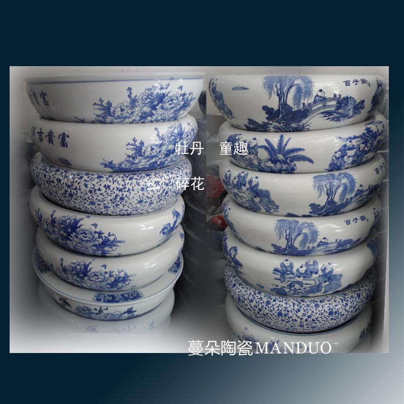Blue and white porcelain of jingdezhen Blue and white porcelain shallow water high tall beautiful porcelain cylinder goldfish bowl the tortoise