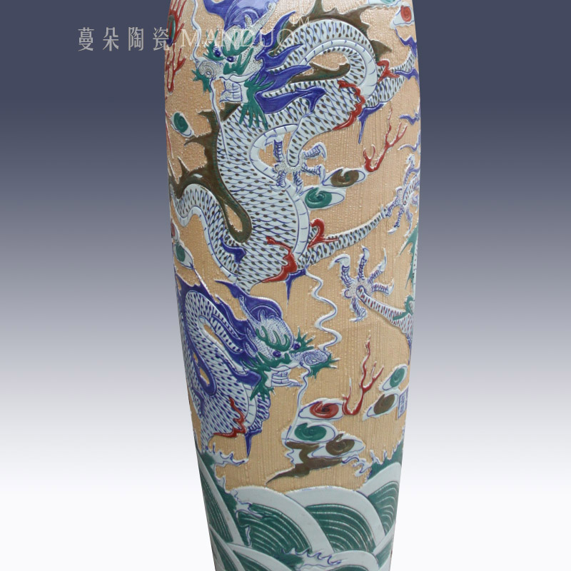 Jingdezhen concave and convex carving dragon vase of large enterprise company opening face culture gift