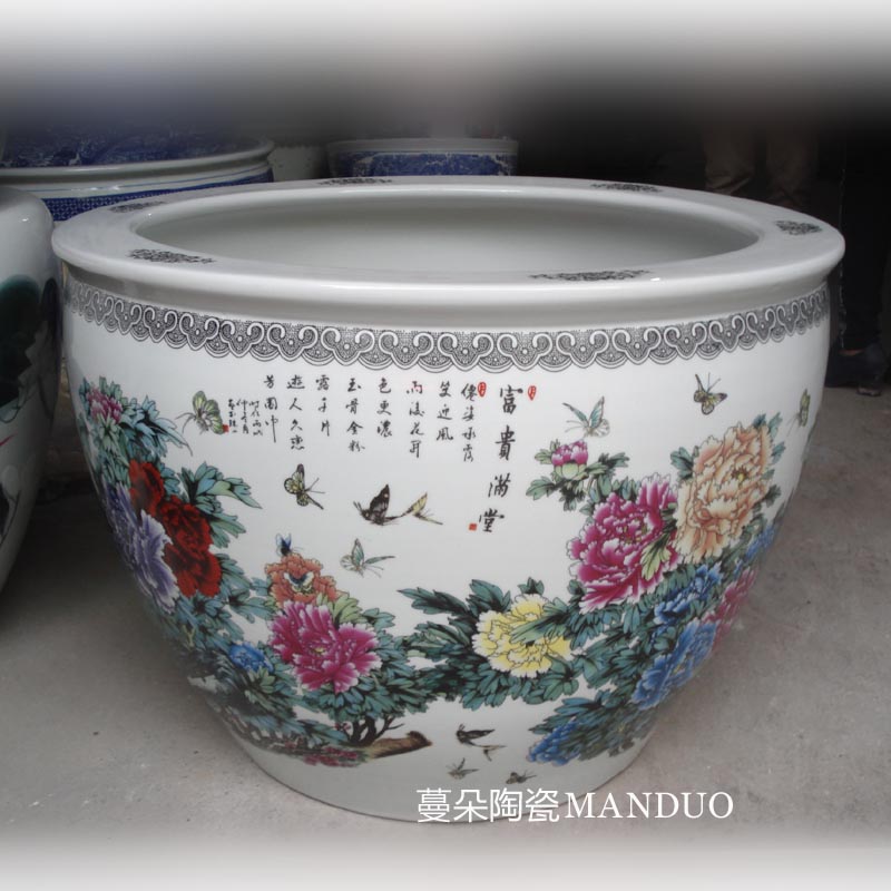 Jingdezhen color peony porcelain art VAT yard villa fish turtle 60-75 lotus diameter