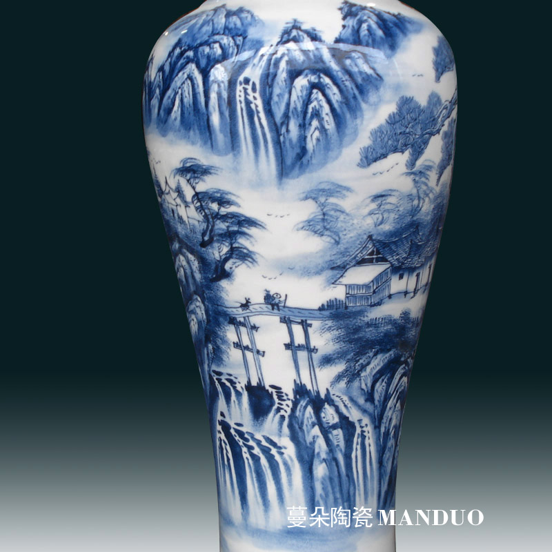 Jingdezhen blue and white landscape sitting room 1-135 - was - high sitting room vase display of large vases, hand - made of vases