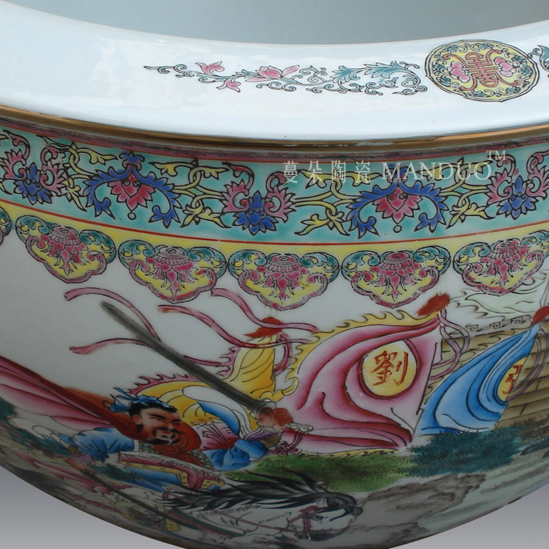 Jingdezhen hand - made pastel three British war lyu3 bu4 ceramic VAT boutique hand - made famille rose porcelain crock