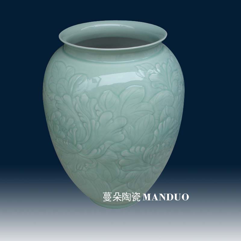 Jingdezhen anaglyph peony porcelain white gourd gourd painting porcelain vase elegant quiver quietly elegant decorative vase
