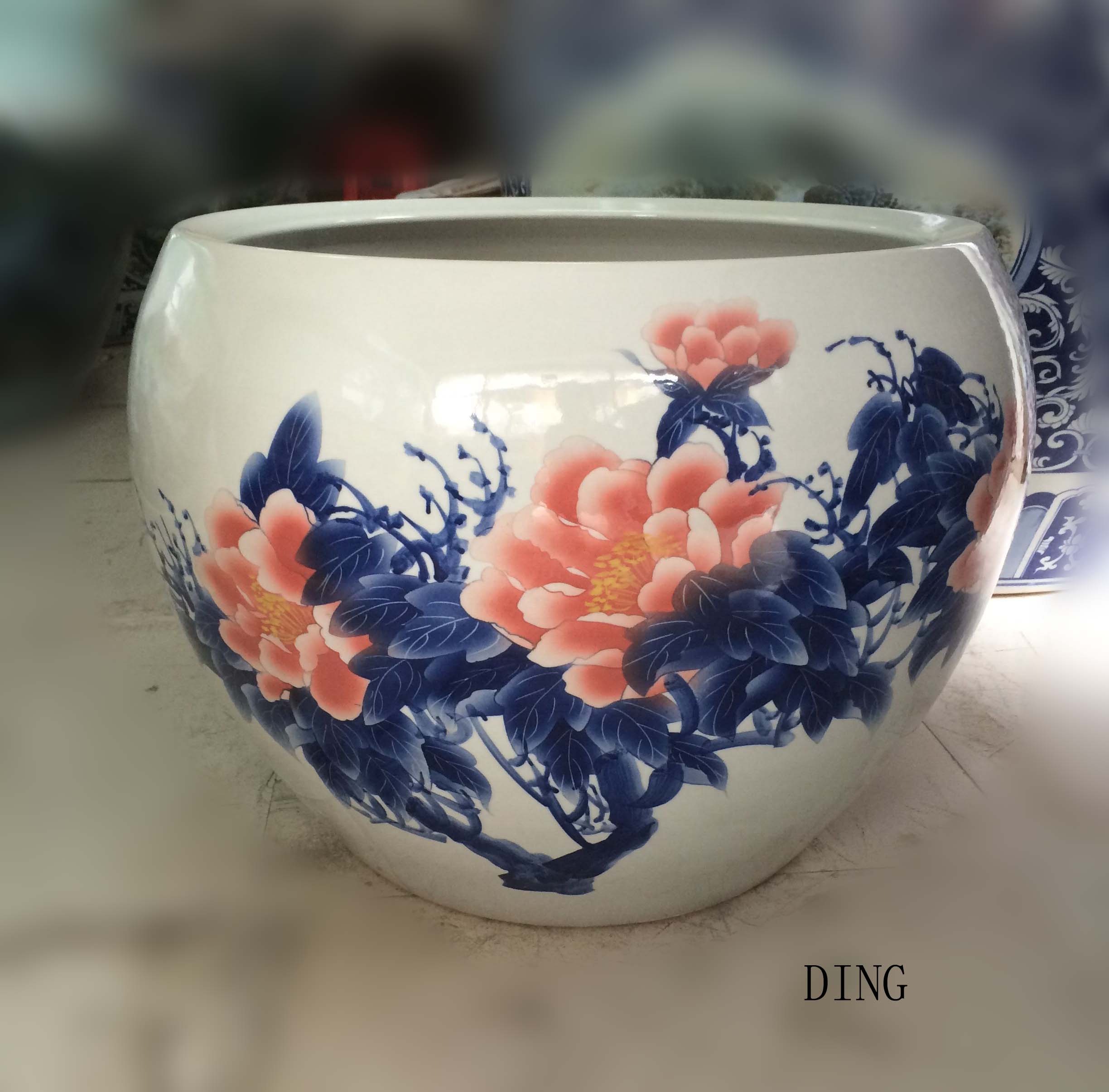 Jingdezhen hand - made apple home furnishings elegant peony cylinder cylinder diameter 60 cm cylinder