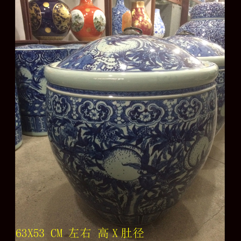 Jingdezhen hand - made porcelain bound lotus flower round porcelain cover practical 50 to 60 barrel meters high pot cover pot convex