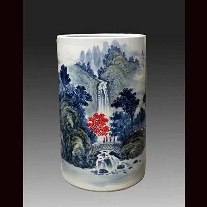 Jingdezhen 48 cm high hand - made ceramic quiver sitting room corridor landscape decoration porcelain storage tank