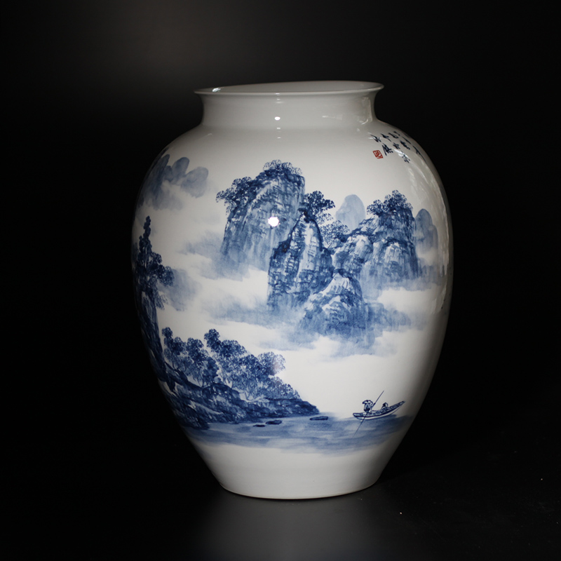 Mesa of jingdezhen blue and white vase decoration vase painting and calligraphy for the vase landscape vase furnishing articles jiangnan mountain water bottles