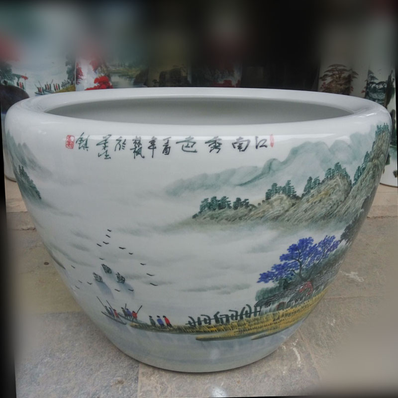 Jingdezhen blue and white porcelain hand - made porcelain VAT key-2 luxury furnishings big study fine ceramic cylinder cylinder