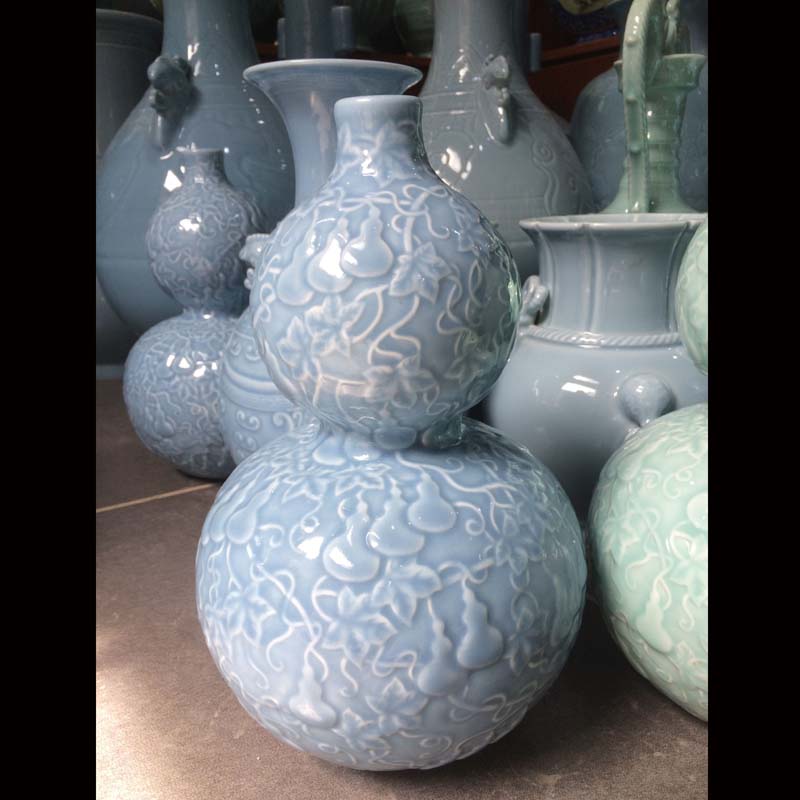 Jingdezhen hand - carved ceramic 35 cm high ceramic bottle gourd bottle gourd vases furnishing articles furnishing articles rich ancient frame vase