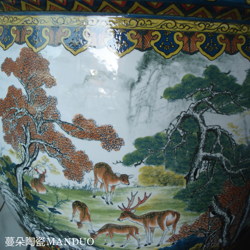 Jingdezhen hand - made under glaze color porcelain VAT hand - made the deer figure crane, deer foot with spring porcelain porcelain cylinder cylinder