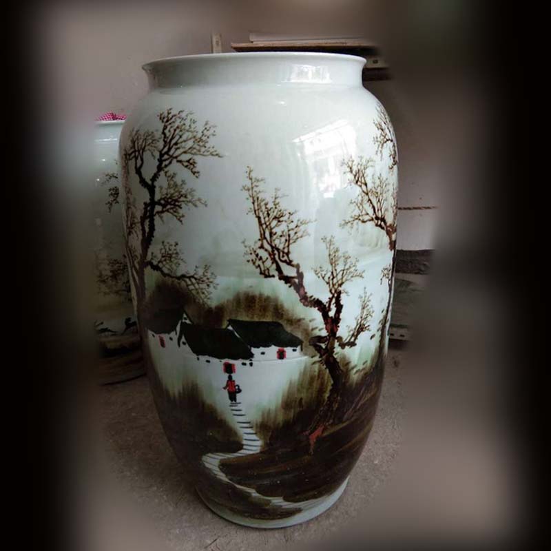 Jingdezhen painting variable landscape quiver straight big vase painting dark brown green quiver umbrella vase