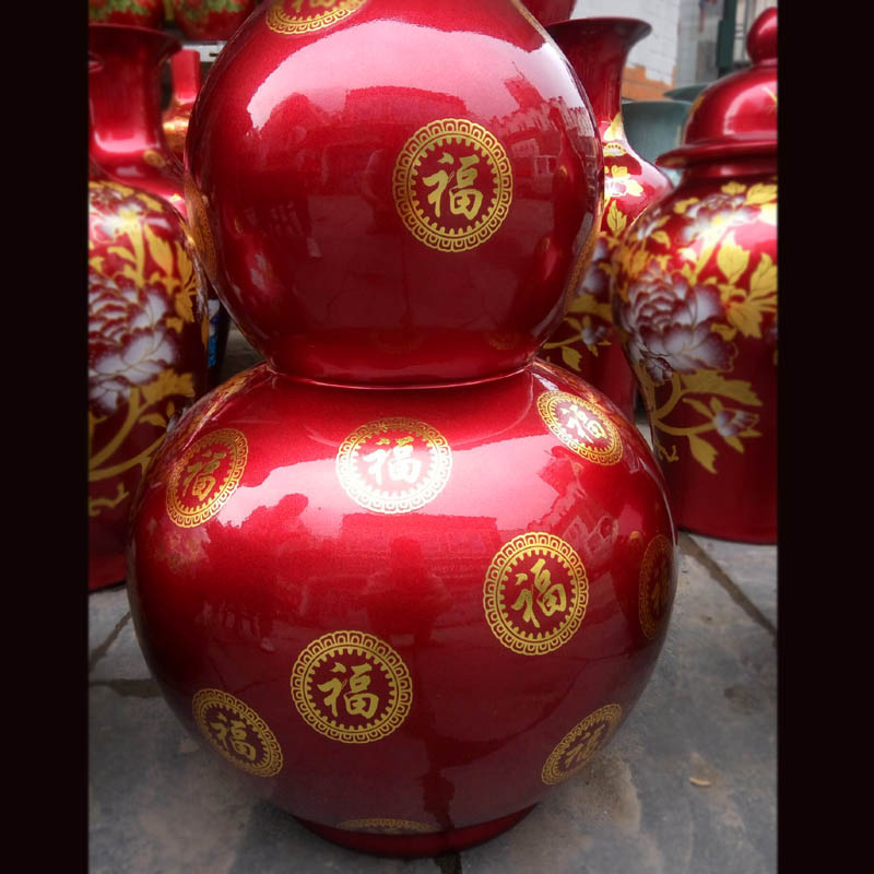 Jingdezhen red peony gourd vases 1 meter high red porcelain bottle gourd vase QuanFu festival vase