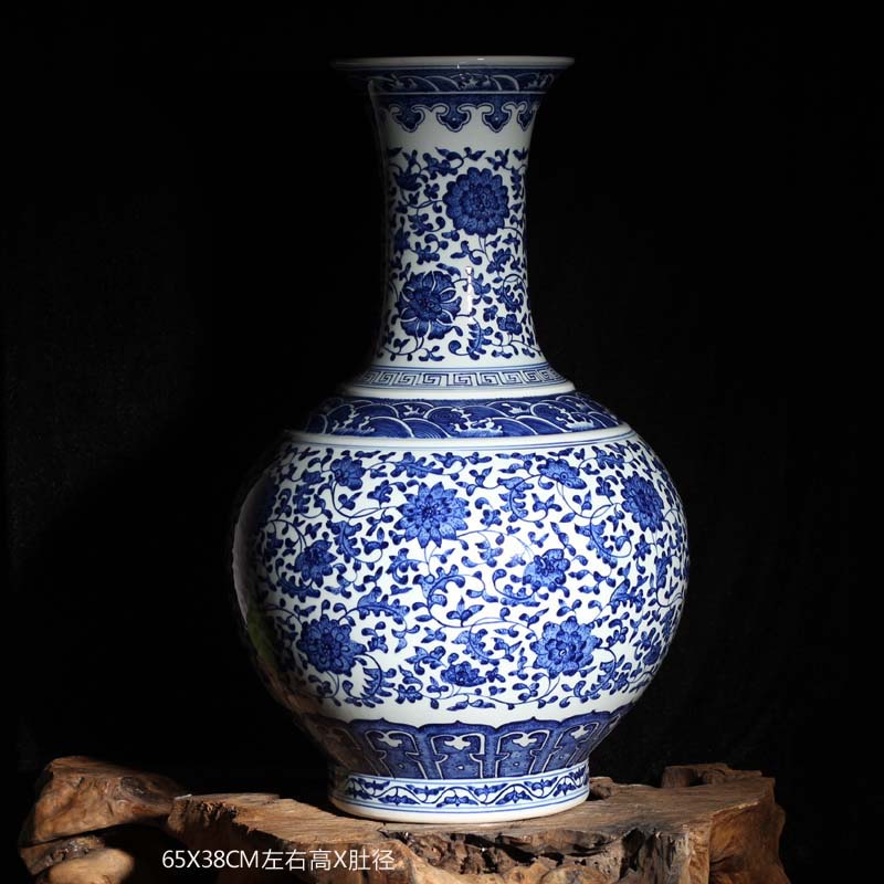 Jingdezhen 60-70 cm tall hand - made bound to admire the lotus flower blue and white porcelain bottle of blue and white imitation imitation qianlong imperial vase