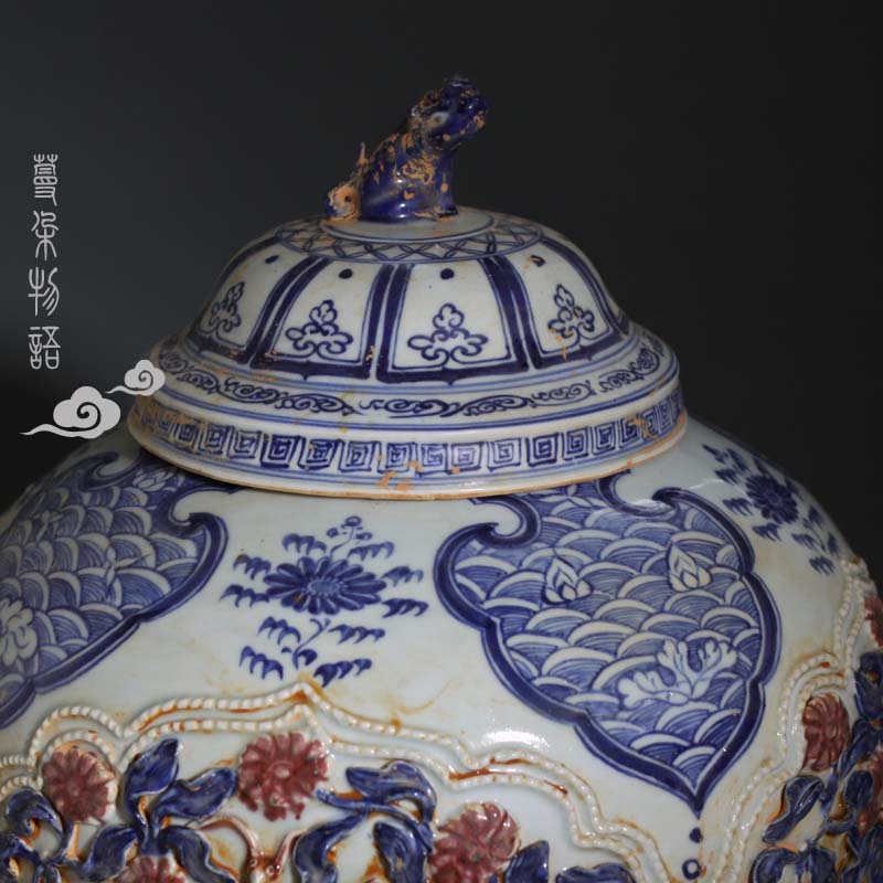 Imitation of the yuan dynasty blue - and - white youligong medallion ornamental engraving cover pot from running of genghis khan yuan blue and white porcelain carving