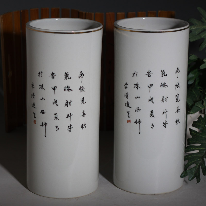 Jingdezhen hand - made guan yu, loyalty and century square vase tube straight imitation porcelain vase