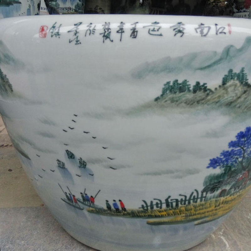 Jingdezhen blue and white porcelain hand - made porcelain VAT key-2 luxury furnishings big study fine ceramic cylinder cylinder