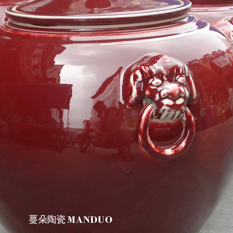 Jingdezhen ruby red porcelain up porcelain lion a porcelain crock pot rice pot 50 pounds