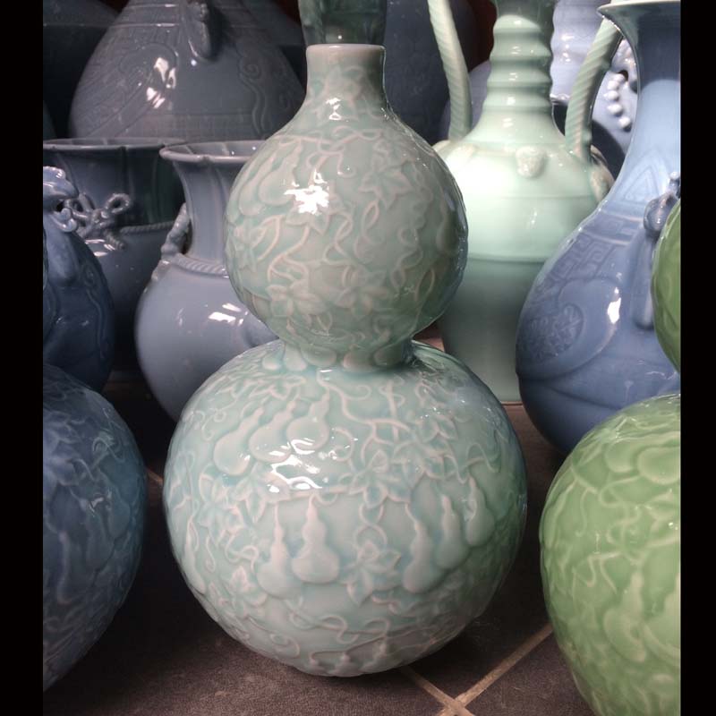 Jingdezhen hand - carved ceramic 35 cm high ceramic bottle gourd bottle gourd vases furnishing articles furnishing articles rich ancient frame vase