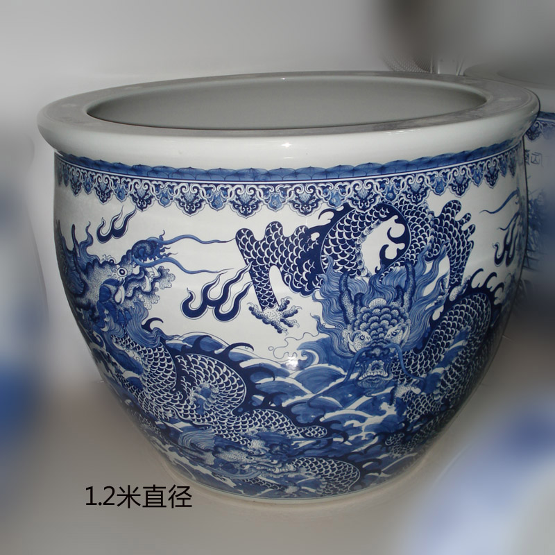 Hand made blue and white dragon large diameter cylinder 1 to 2 m CM above China VAT fierce dragon China VAT