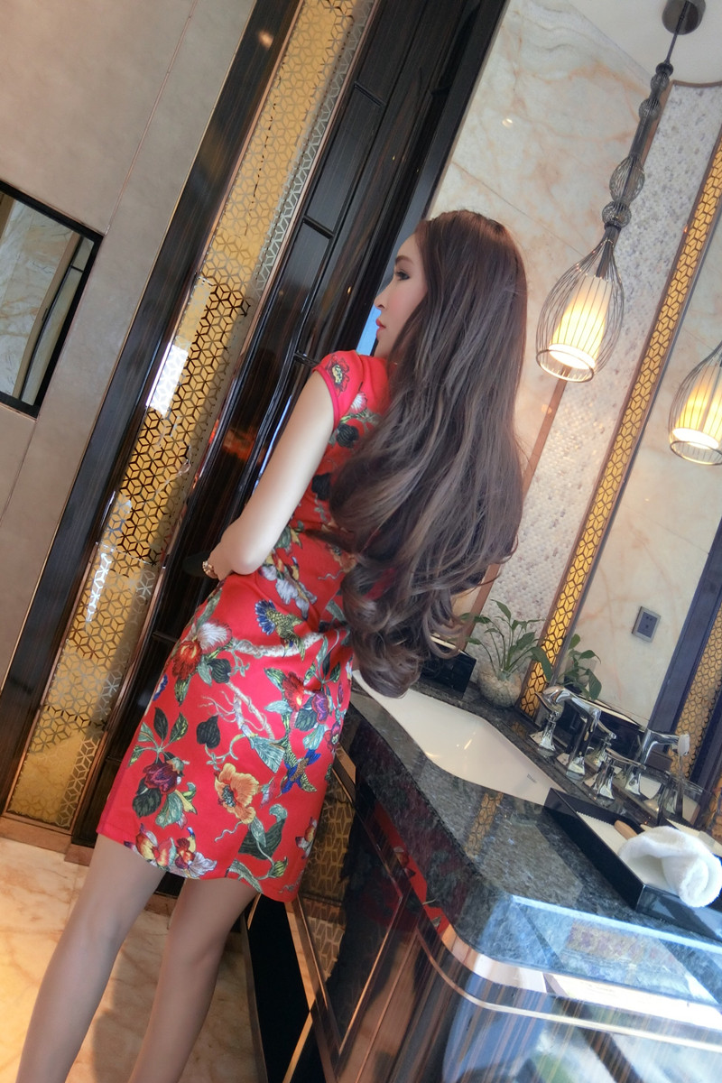 a329*复古性感修身显瘦连衣裙小开叉旗袍裙子