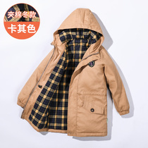 British boy windbreaker Medium-long Western style childrens coat Spring and autumn thickened padded winter childrens cotton jacket