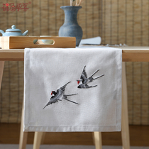 New Chinese swallows embroidered table flag tea flag table turban Zen cotton linen tea table tea table TV cabinet cover cloth