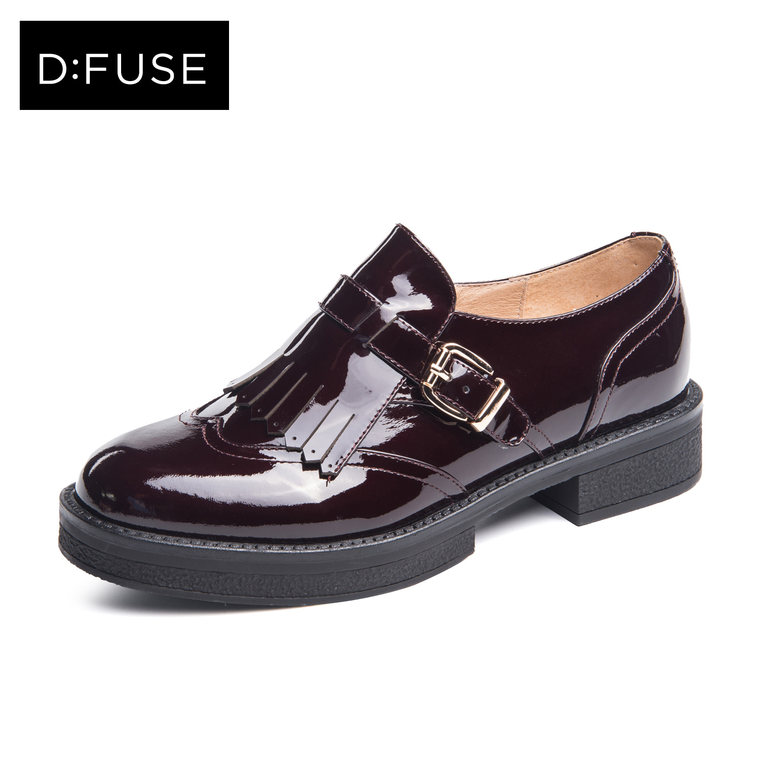 D：Fuse/迪芙斯2015秋新款牛漆皮流苏圆头中跟单鞋女鞋DF53114057