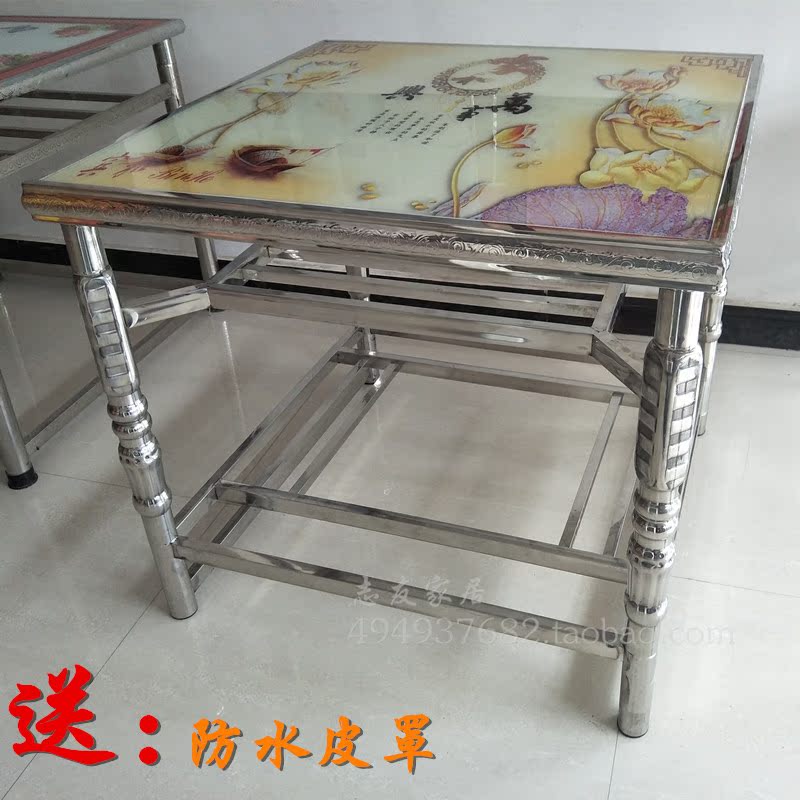 不锈钢四方桌烤火桌架简易餐桌非折叠拆装桌烤火架钢化玻璃写字桌_5折