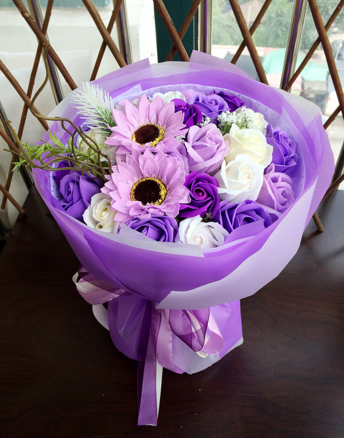 定制圆形花束玫瑰香皂花礼盒送女友妈妈闺蜜肥皂花生日礼物包邮