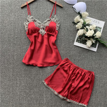Pajamas female spring and autumn sexy suspenders two-piece lace summer Thin Ice Silk Korean cute home clothing set