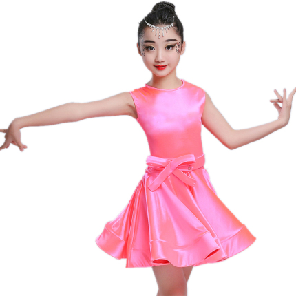 新款女童拉丁舞裙儿童练功服比赛演出服装女孩少儿舞蹈连衣裙夏季淘宝