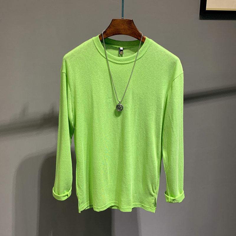 挂拍秋季男生薄款透气宽松t恤纯色休闲圆领长袖防晒汗衫-p38