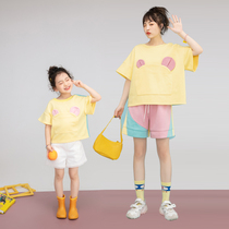 Parent-child outfit girls Korean version cute cartoon animation T-shirt 2021 summer new fresh and sweet short-sleeved childrens models