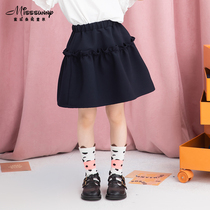 Black preppy style folding lace childrens skirt 2022 spring and summer new girls Korean version high waist short hakama