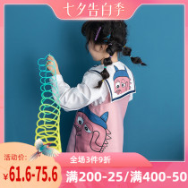 Big mouth beast series girls printed woolen strap skirt 2021 autumn new Western style cartoon childrens dress