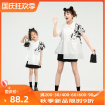 Parent-child cartoon cow printing childrens shirt summer new mother and daughter cotton girl shirt short sleeve doll shirt