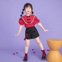 Miss Sunny original girls Chinese style red button shirt 2021 summer new childrens short-sleeved shirt women