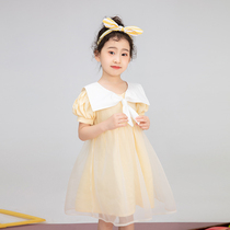 Original girls dress foreign style dress 2021 summer new Eugen yarn splicing bubble sleeve childrens princess dress tide
