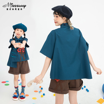 Parent-child mother-daughter clothing new Chinese style retro button shirt summer new three-dimensional small flower splicing sweet foreign style top