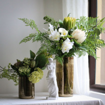 Nordic simple style straight tube gold Curry thick glass vase model room flower arrangement flower device home soft decoration