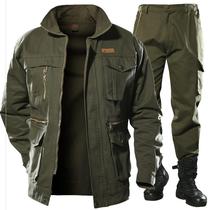 Breathable one-piece military green tooling jacket olive green outdoor mountain climbing cotton loose security pants suit autumn overalls
