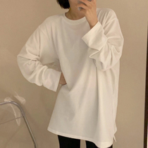 Jiagates store winter clothing new Korean version laminated wearing with small helper ~ thickened mill hair loose long sleeve white T-shirt woman