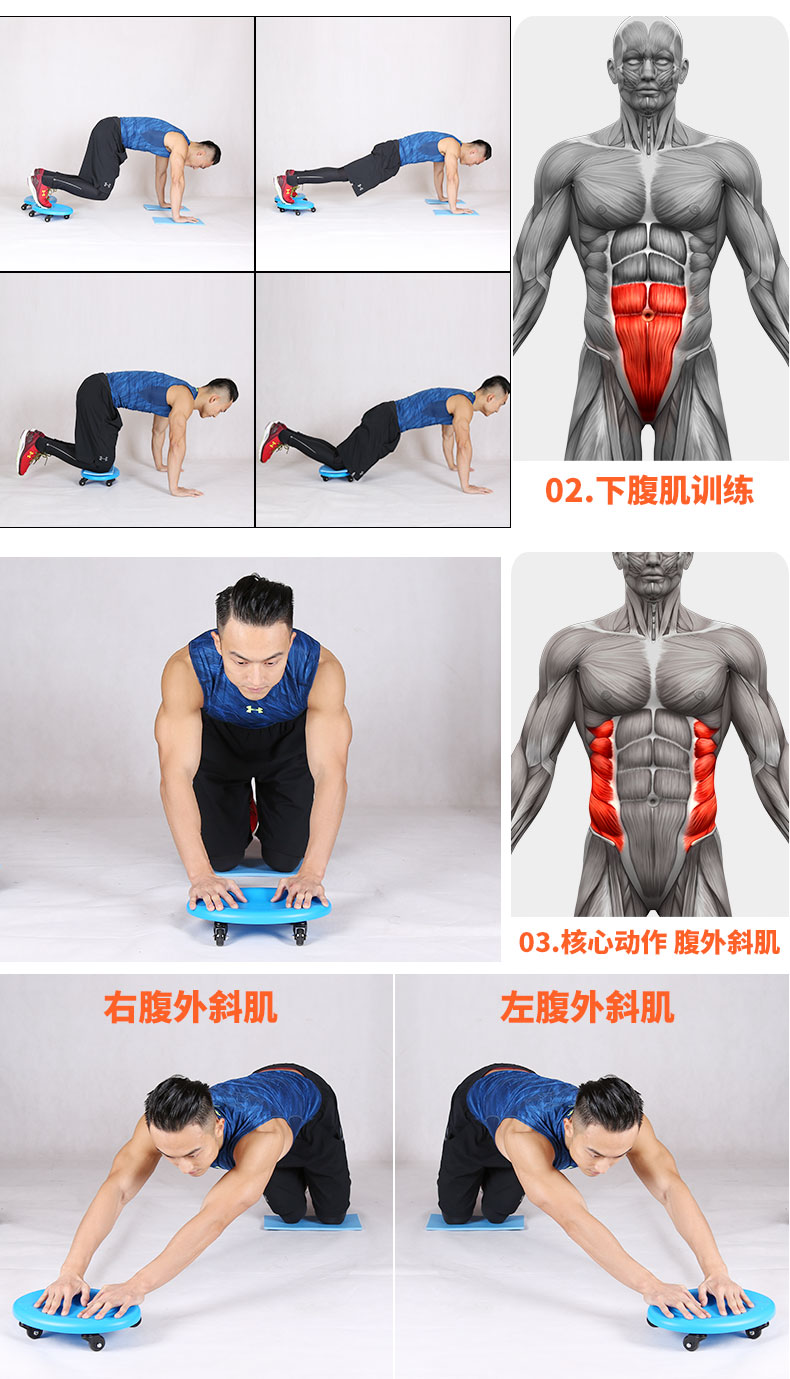 【图】健腹盘健身滑盘腹肌盘四轮万向腹肌轮健腹轮腹肌滑板俯卧撑滑轮