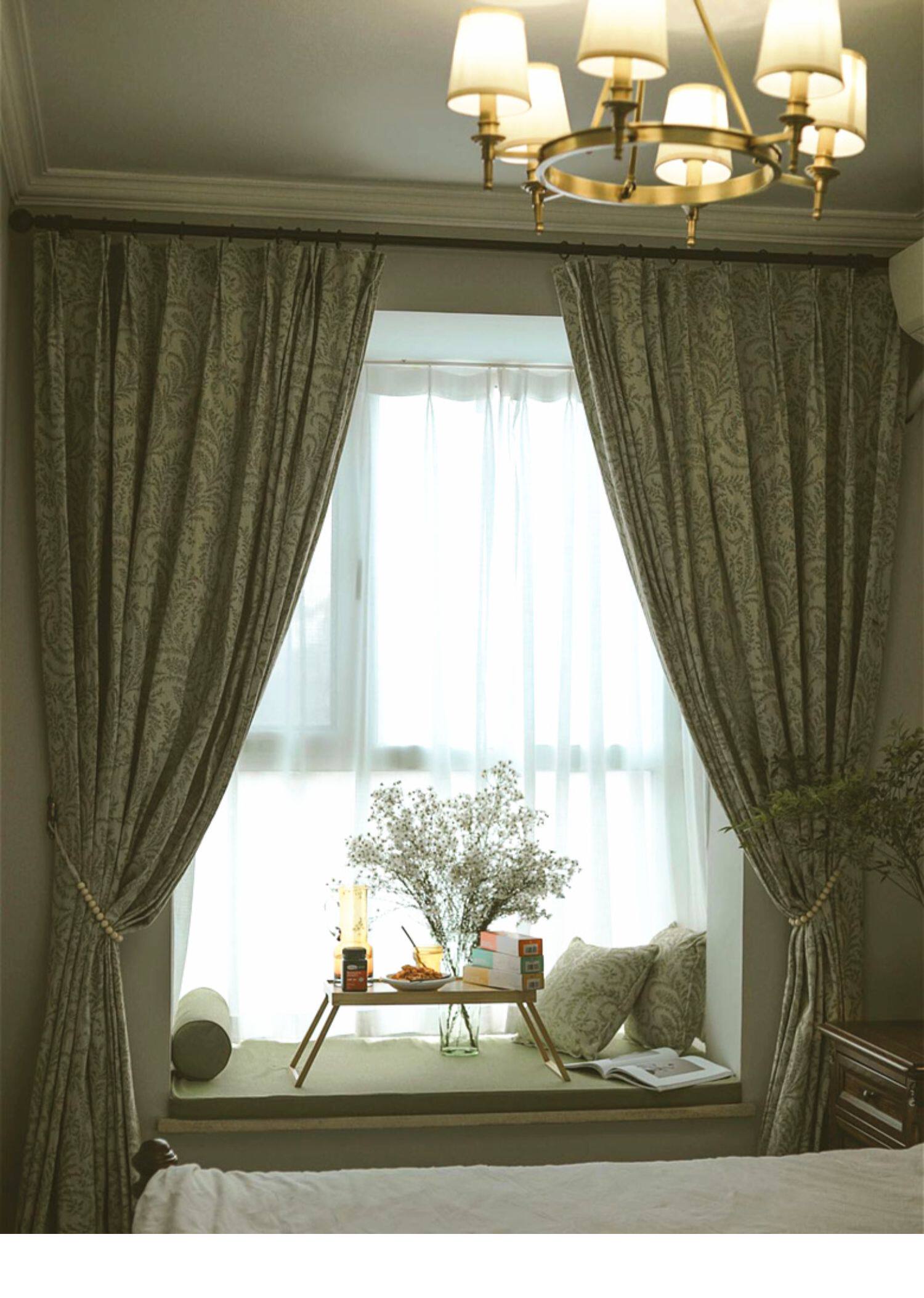 乐居棉麻窗帘蒲苇花美式法式乡村纯棉提花窗帘遮光卧室落地窗飘窗