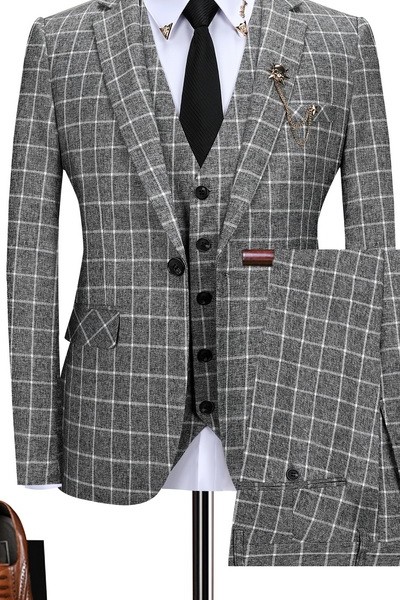 新款绅士英伦男士西服格子西装套商务绅士三件套-p255