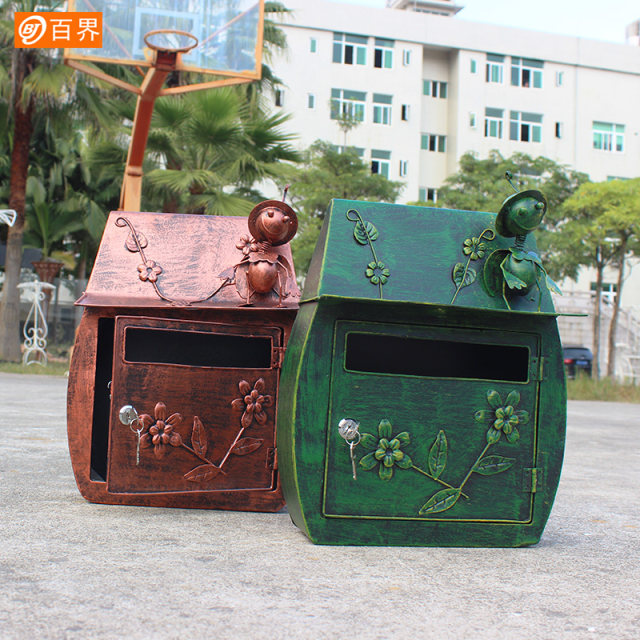 Baijie ເຮືອນວິນລາແບບເອີຣົບ mailbox pastoral retro wall-mounted letter box mailbox school waterproof outdoor mailbox