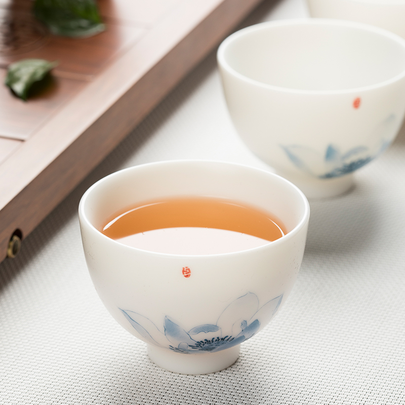 Dehua suet white jade porcelain teacup up large - sized ceramic sample tea cup pastel master individual single cup of tea