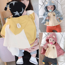 Spring and autumn clothes baby cape hooded cute baby going out cloak 0-1 years old male pure cotton windproof shawl coat female 2