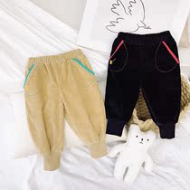 3-8 years old boy and middle school childrens spring and autumn trousers with pockets foreign style color contrast feet young childrens casual baby pants 5