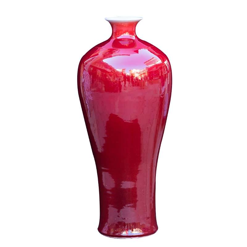 Jingdezhen ruby red vase 1 m new Chinese style furnishing articles flower arranging mei bottle home decoration porcelain landing large sitting room